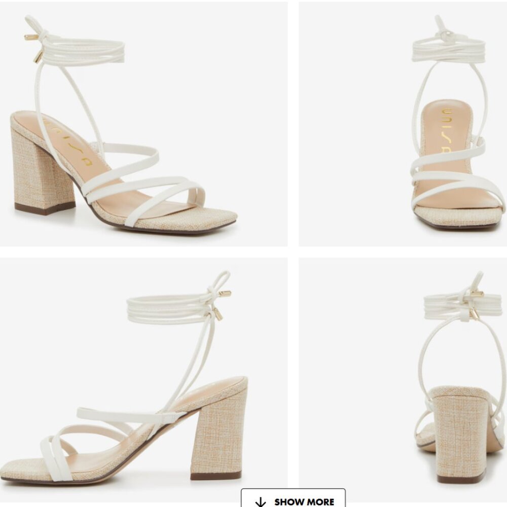 Unisa Canarie Sandal Beige/White Size 6 Wrap Block Heels